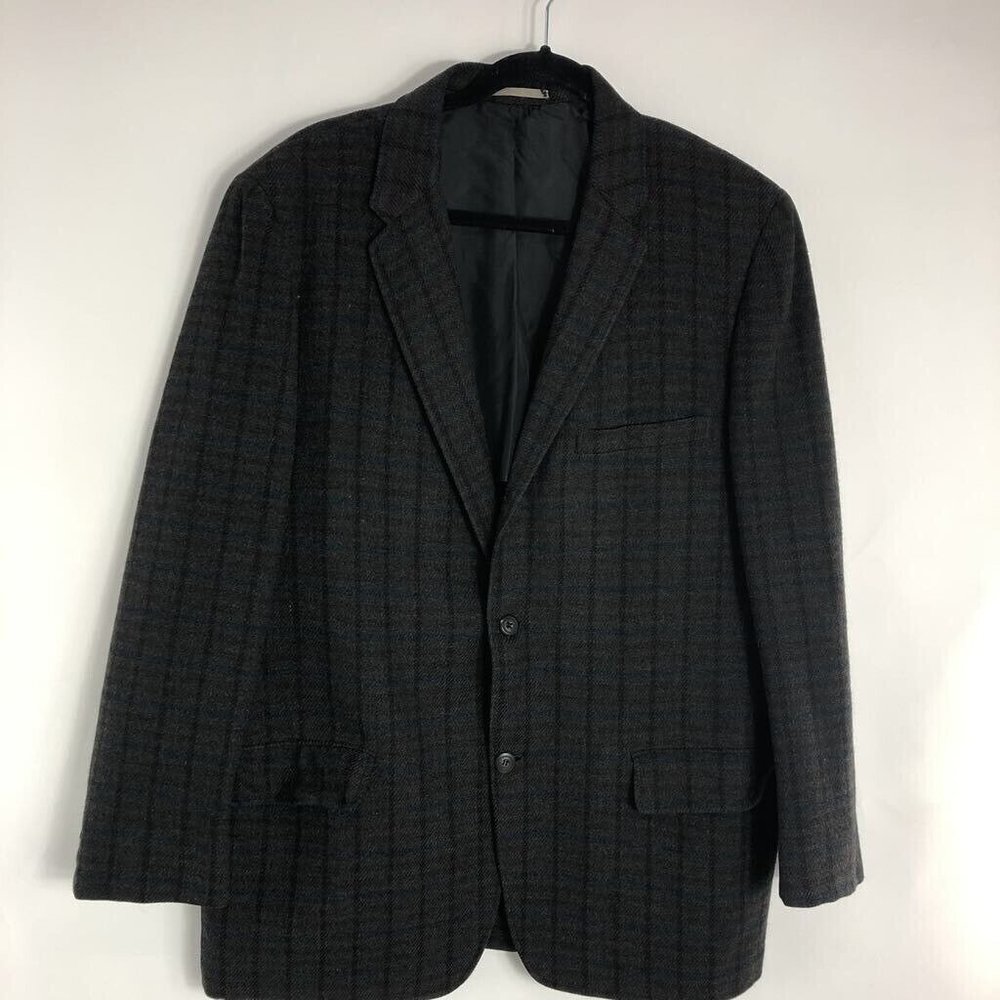 Palmer's Mens Two Button Suit Jacket Gray Plaid Pockets Union Made Vintage 44R